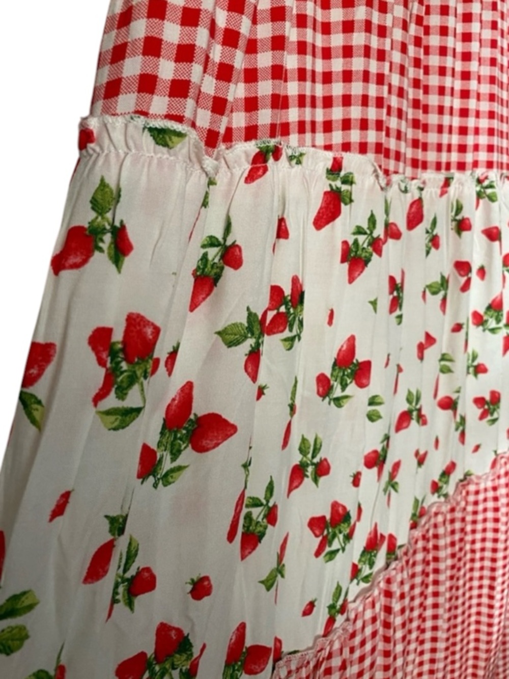 BEBOP Red Gingham & Strawberry Print Tie-Shoulder Maxi Dress Size Medium - Picture 4 of 7